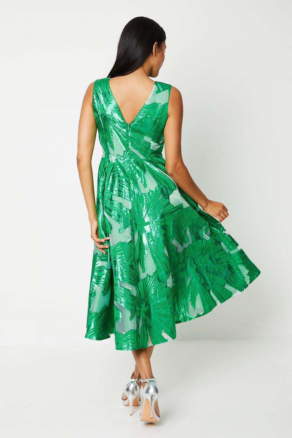 Coast Premium Jacquard Midi Wedding Guest Dress Green image 3