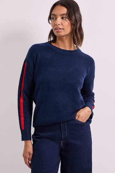 Dorothy Perkins Stripe Sleeve Crew Neck Jumper Navy