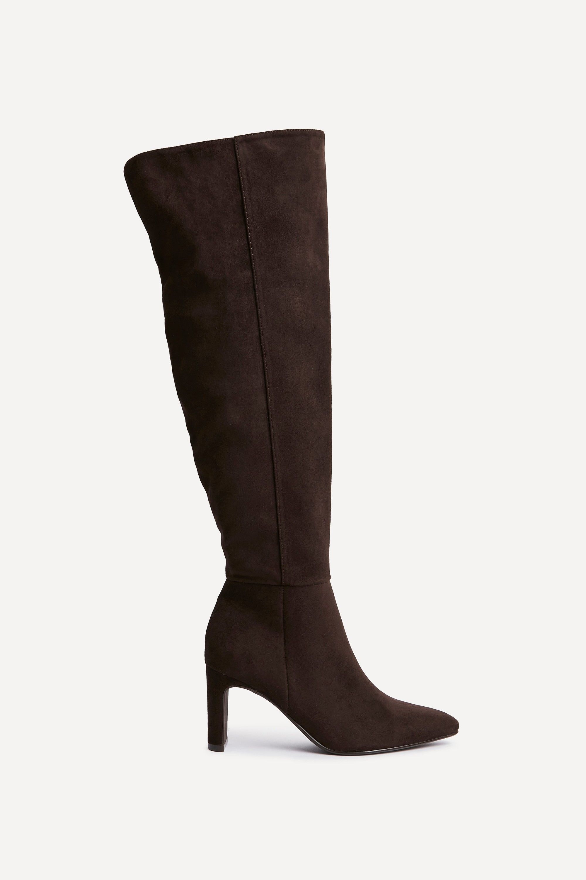 Linzi Demand Brown Faux Suede Over The Knee Block Heeled Boot image 1