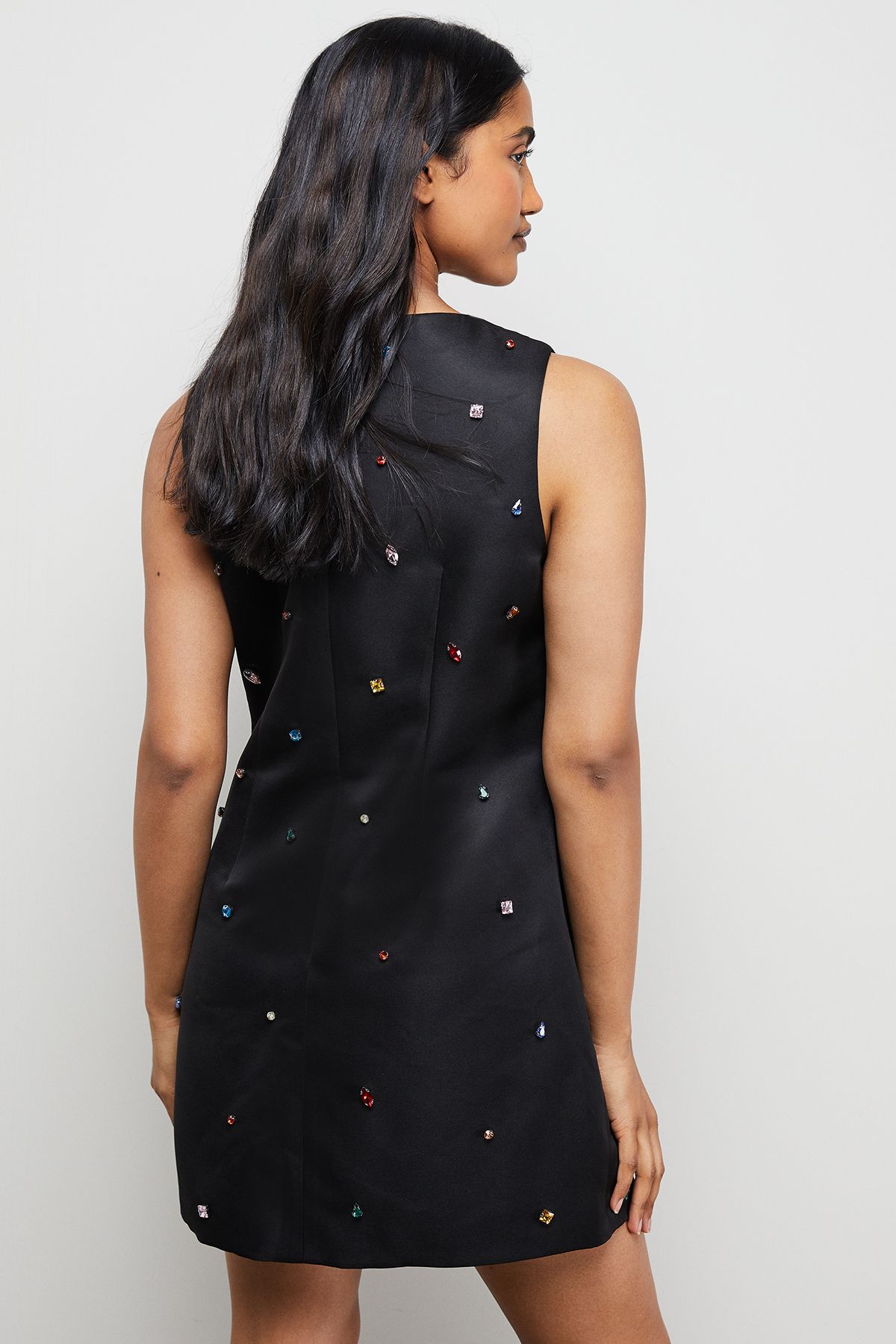 Warehouse Embellished Structured Sleeveless Sequin Mini Dress Black image 3
