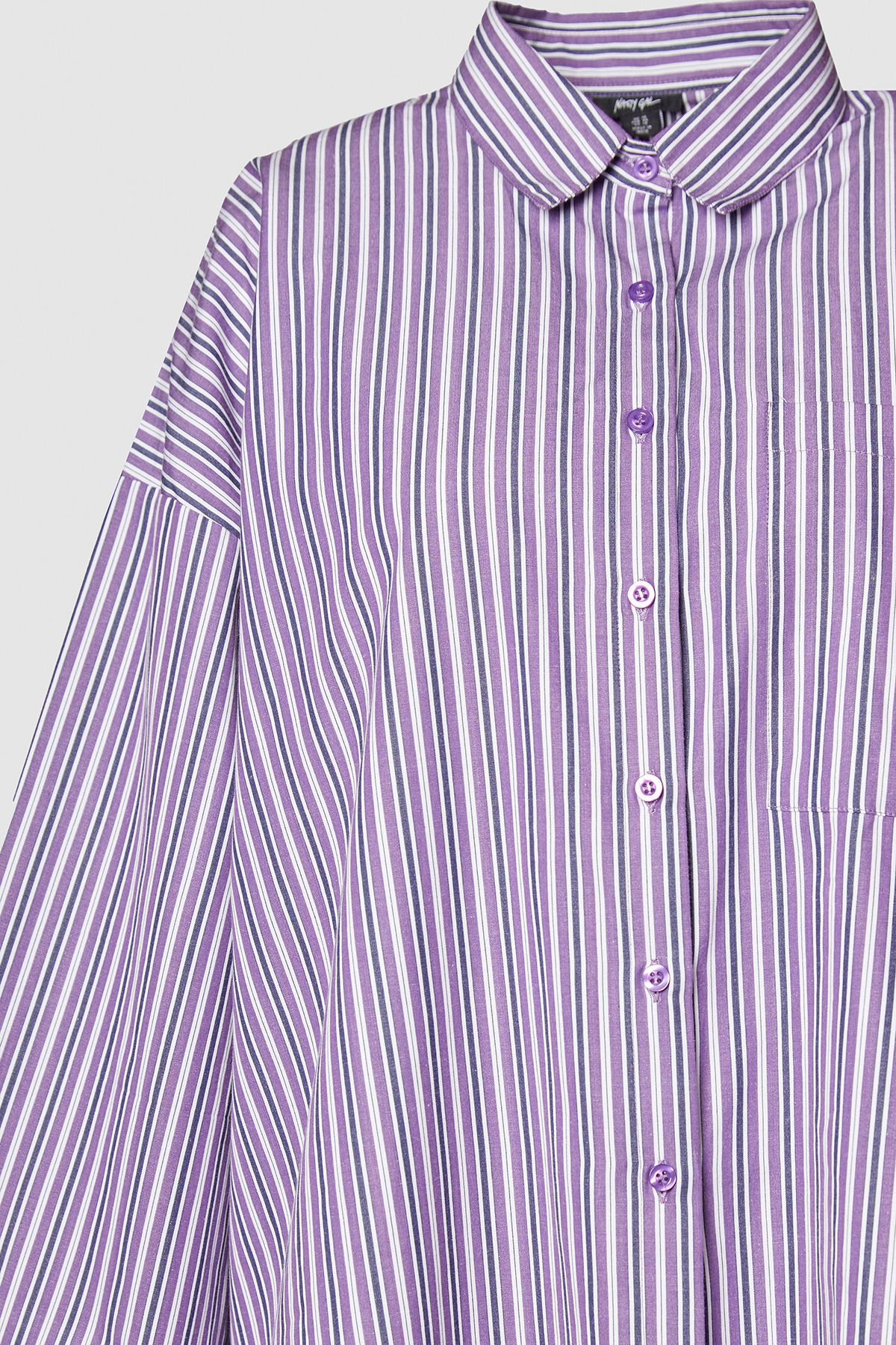 NastyGal Plus Cotton Stripe Extreme Oversized Wide Cuff Shirt Purple image 2
