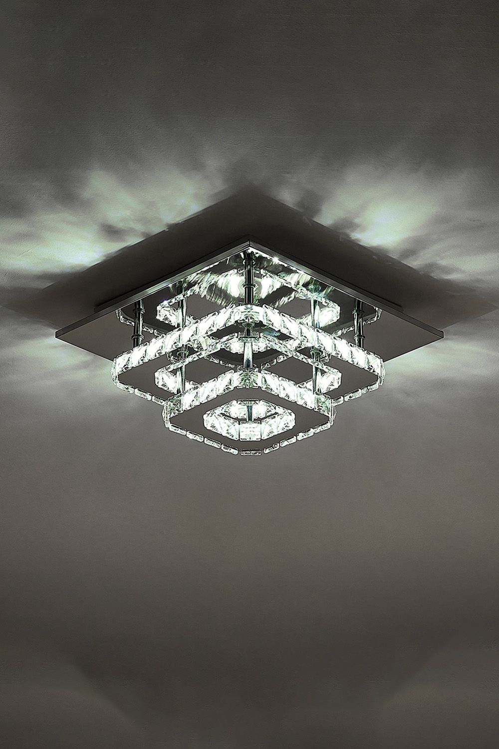 Living and Home Non-Dimmable Crystal Square Double Layer LED Ceiling Light Cool White image 4