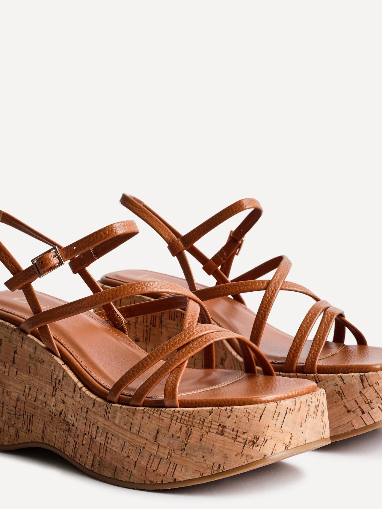 Linzi Orbit Tan Faux Lizard Strappy Cork Flatform Sandal image 4