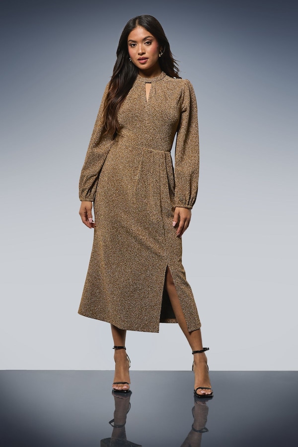 Dorothy Perkins Petite DP Luxe Keyhole Detail Sparkle Jersey Midi Dress Gold