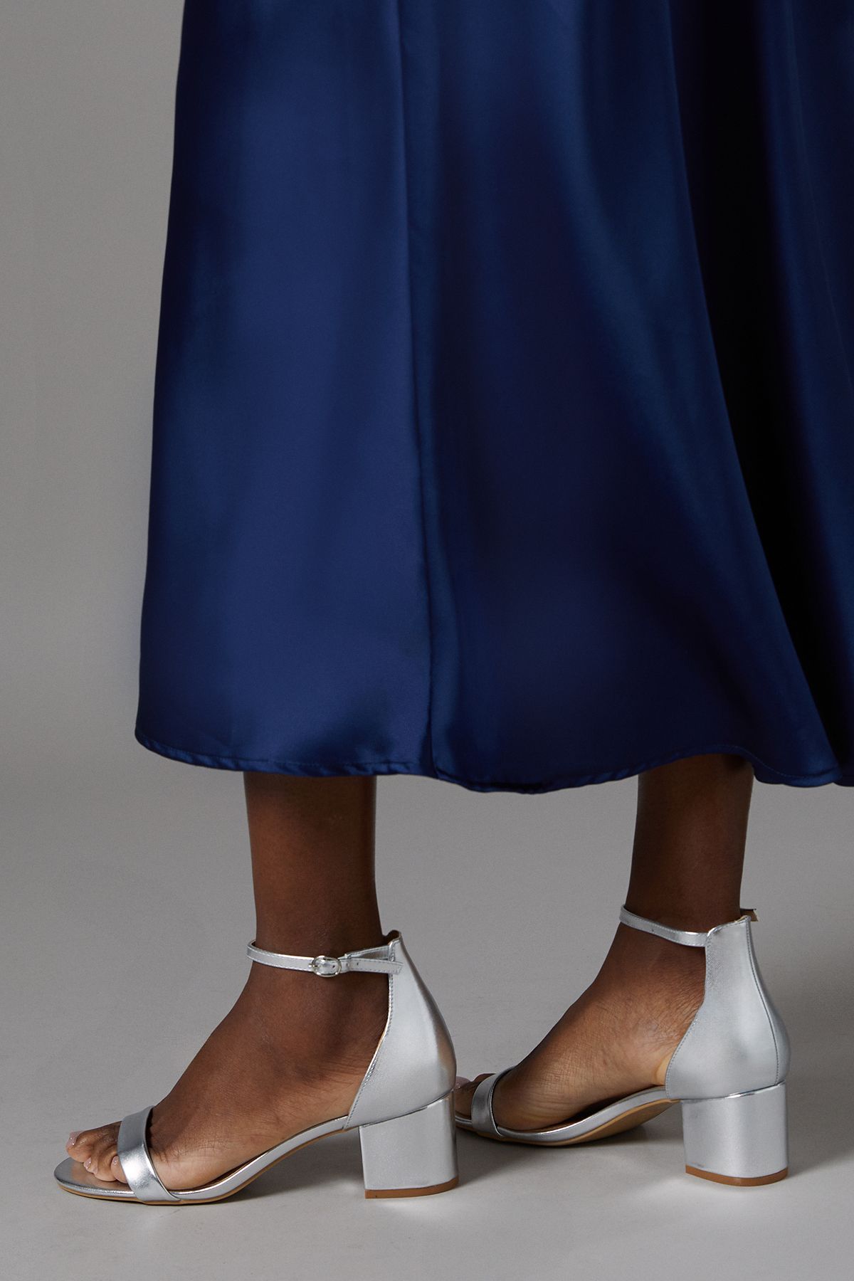 Coast Thelma Faux Leather Ankle Strap Medium Block Heel Sandals Silver image 2