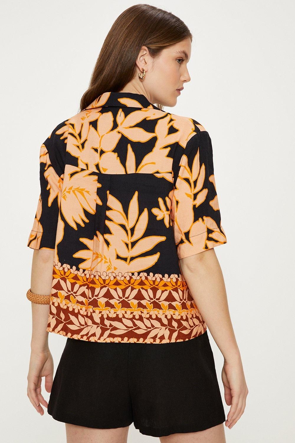 Oasis Linen Mix Border Palm Print Resort Shirt Black image 3