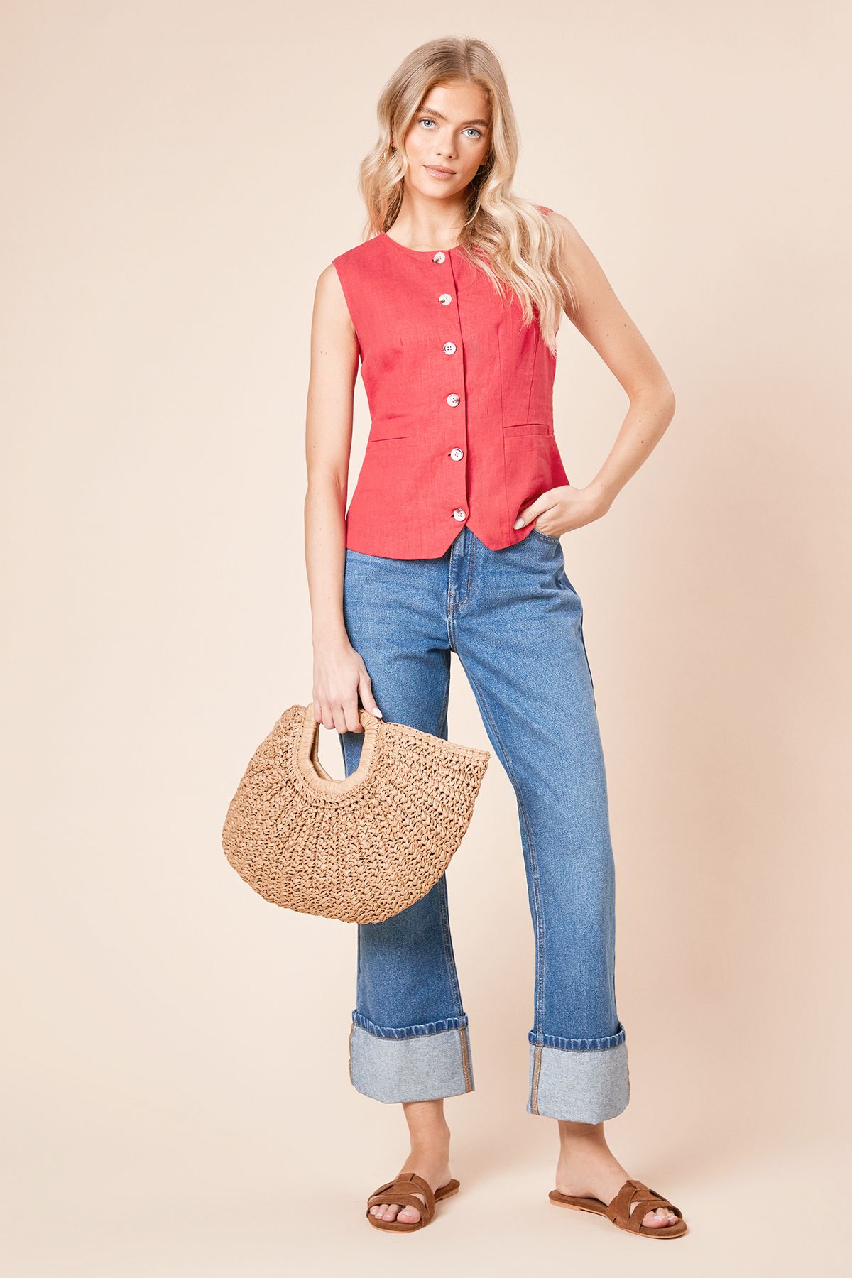 Dorothy Perkins Tailored Horn Button Jacket Red image 3