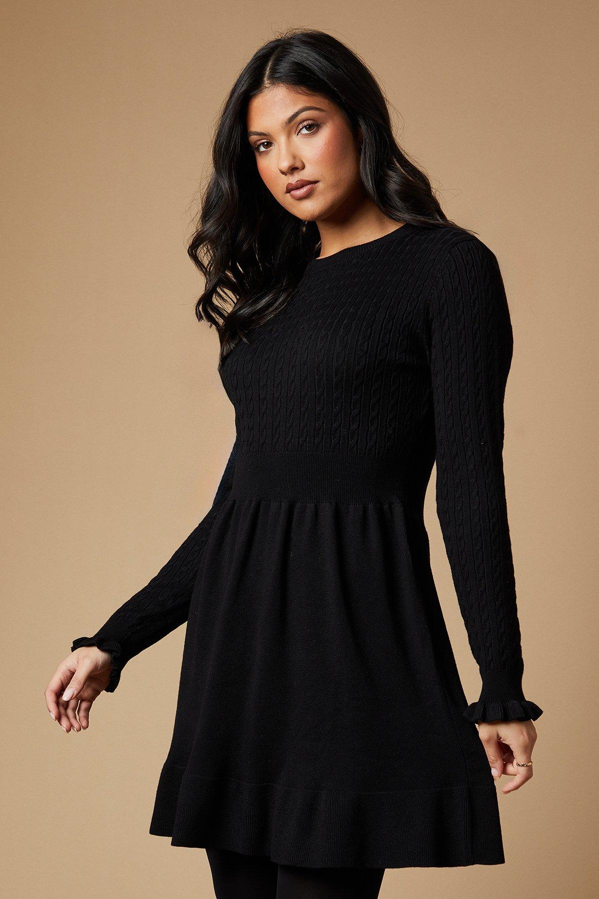 Oasis Frill Detail Crew Neck Knitted Mini Dress image 1