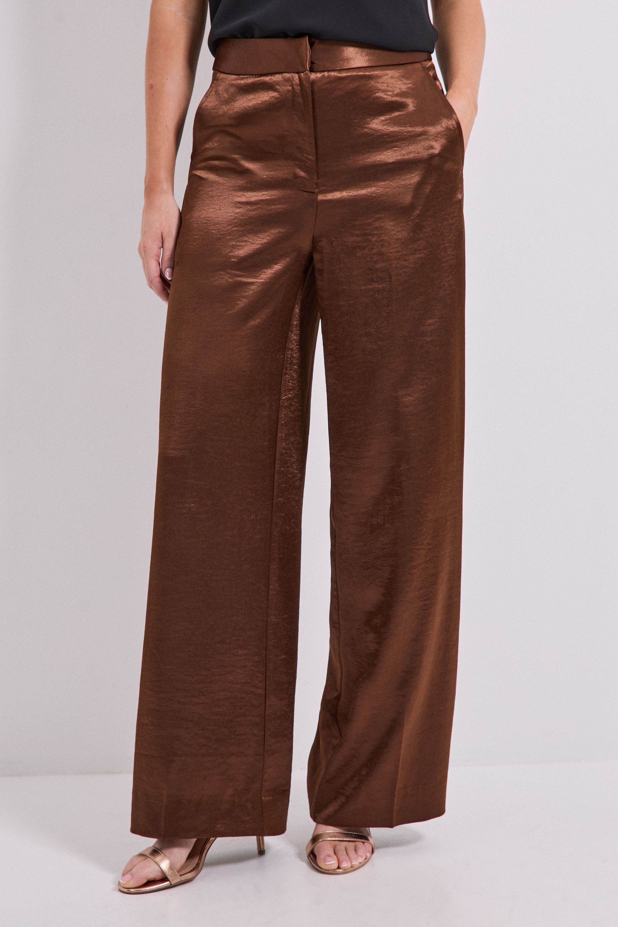 Dorothy Perkins Satin Wide Leg Trousers Chocolate image 2