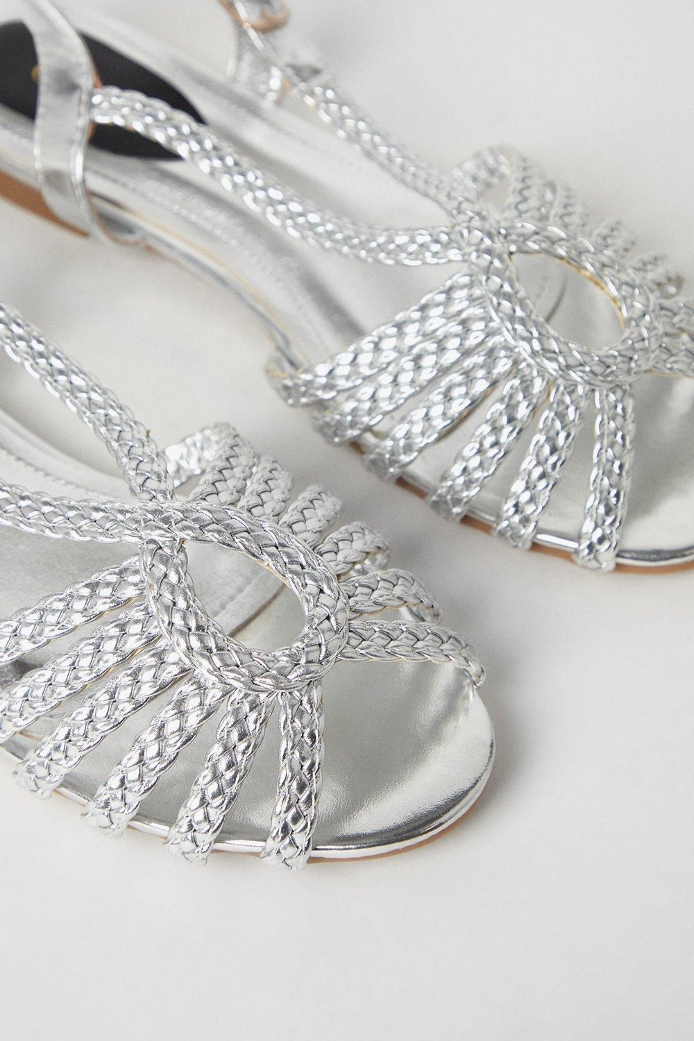 Oasis Bronte Plaited Slingback Peeptoe Flat Sandals Silver image 4