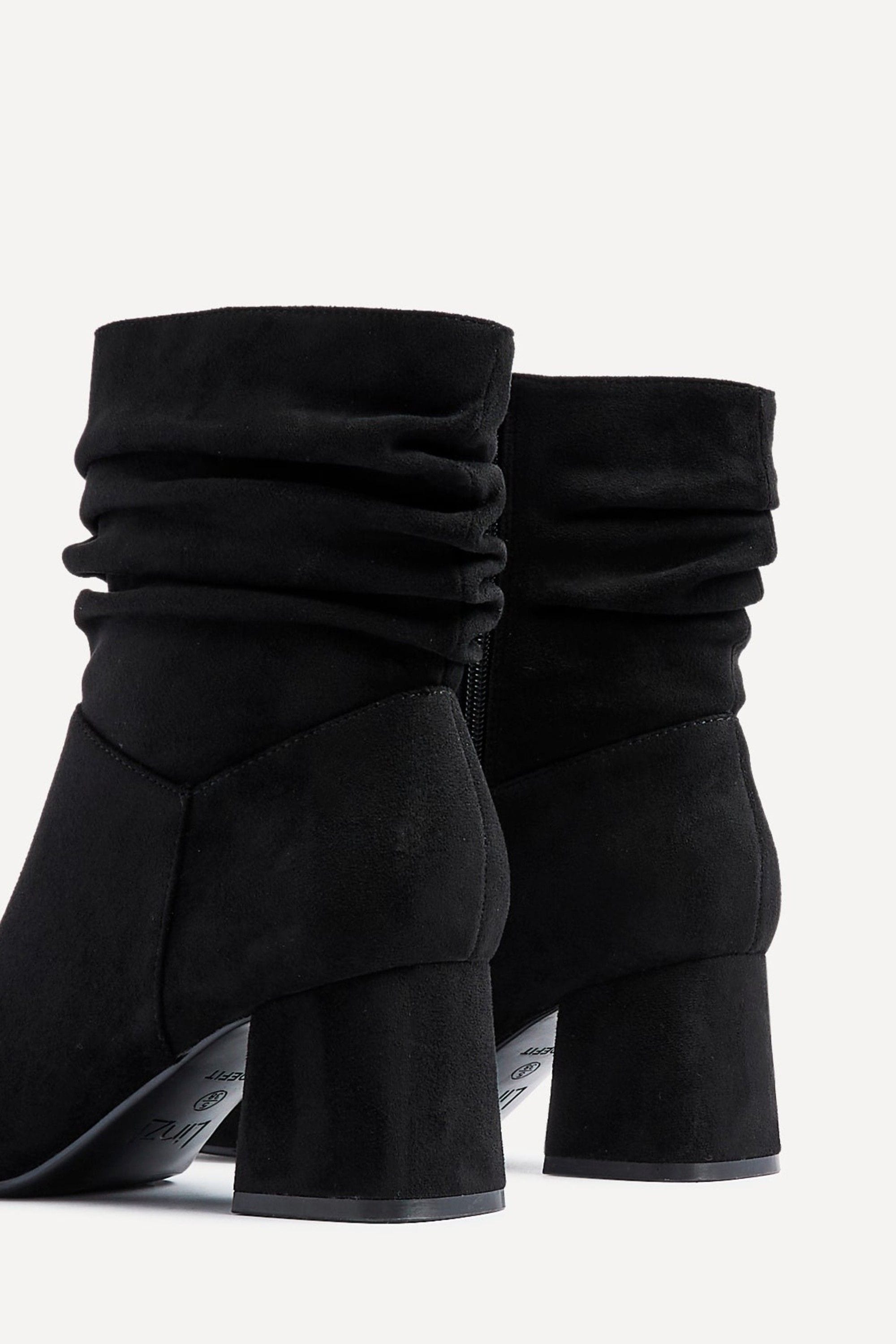 Linzi Zayda Wide Fit Black Faux Suede Ruched Heeled Ankle Boot image 5