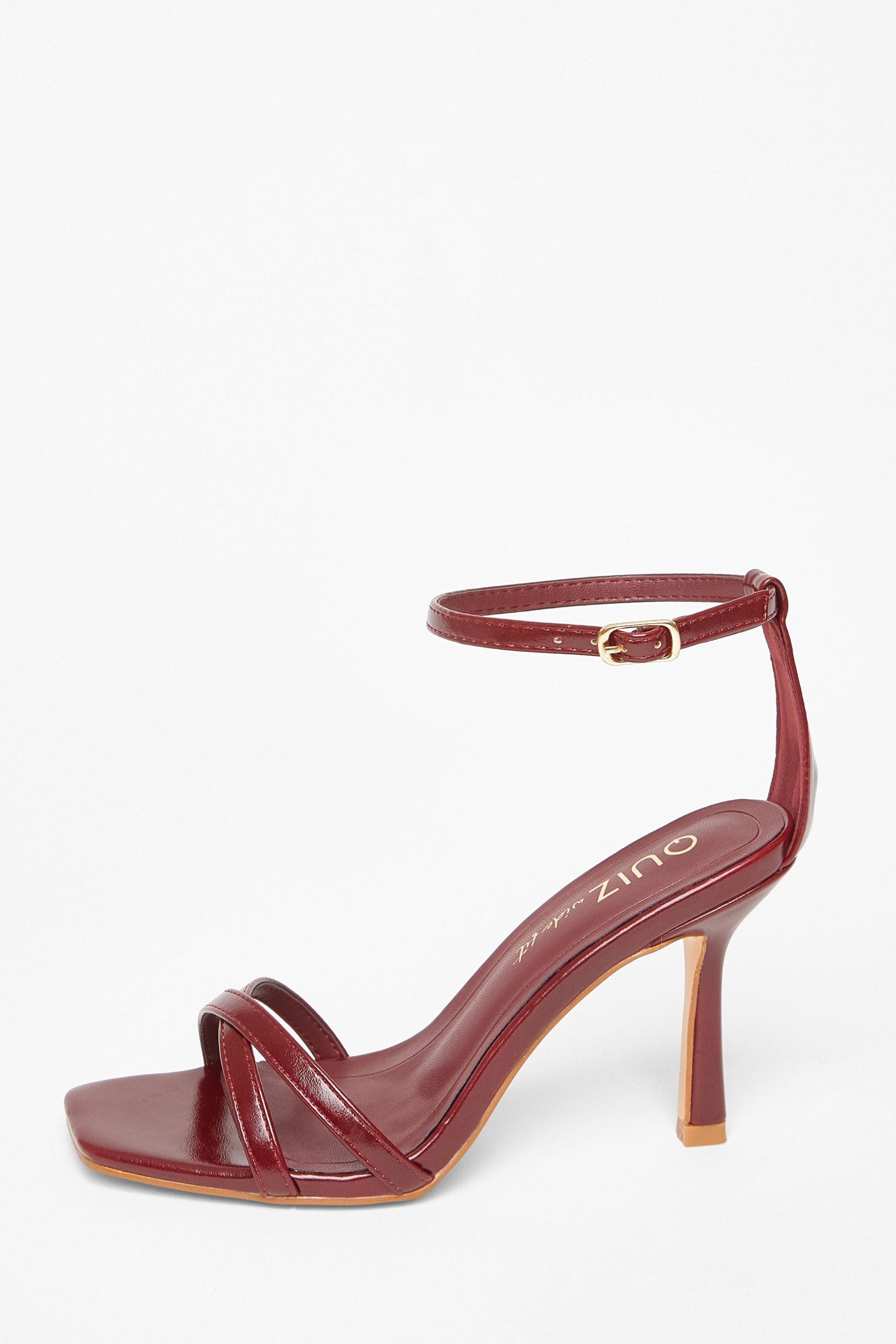 Quiz Burgundy Wide Fit Barely There Heels image 3
