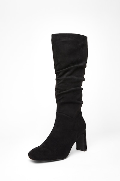 Quiz Black Faux Suede Heeled Boot