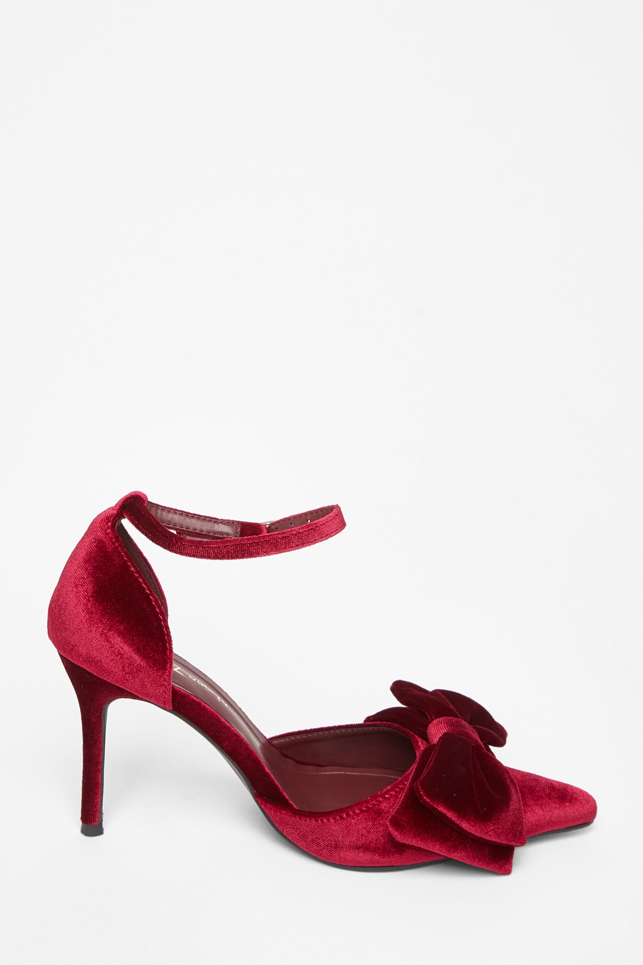 Quiz Burgundy Wide Fit Velvet Bow Court Heels image 5