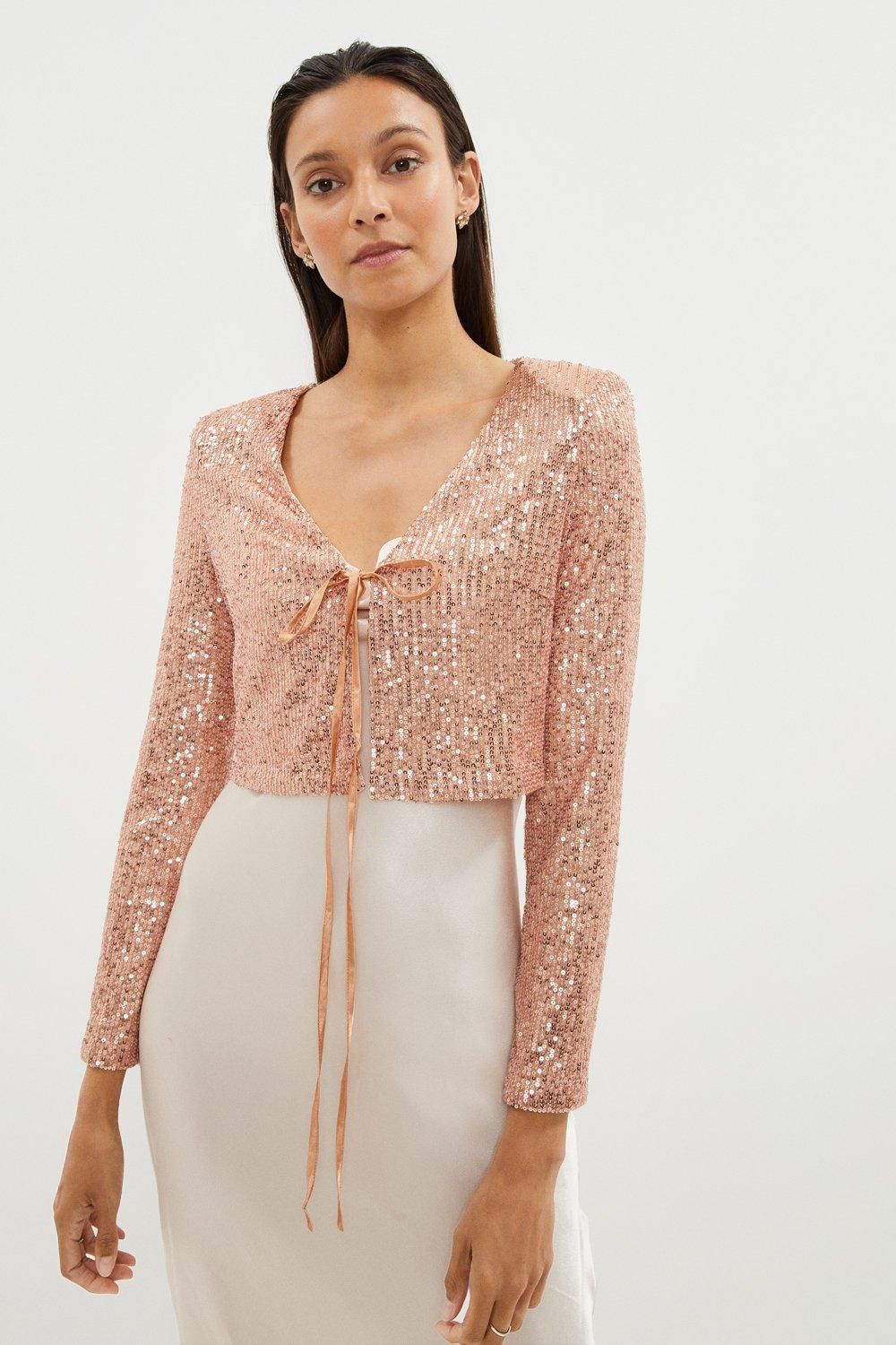 Coast Tie Front Sequin Jacket Blush