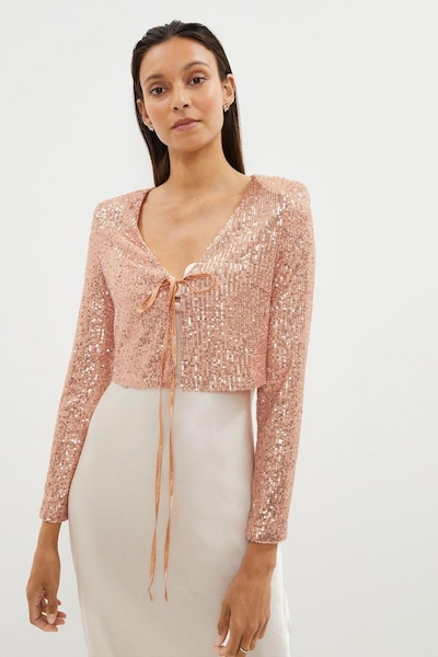 Coast Tie Front Sequin Jacket Blush