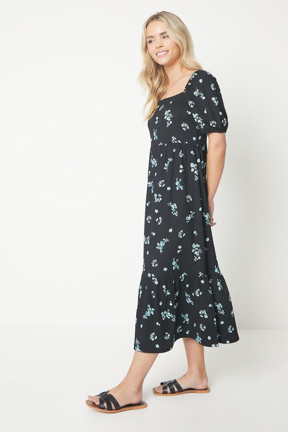 Dorothy Perkins Petite Floral Square Neck Tiered Jersey Midi Dress Floral