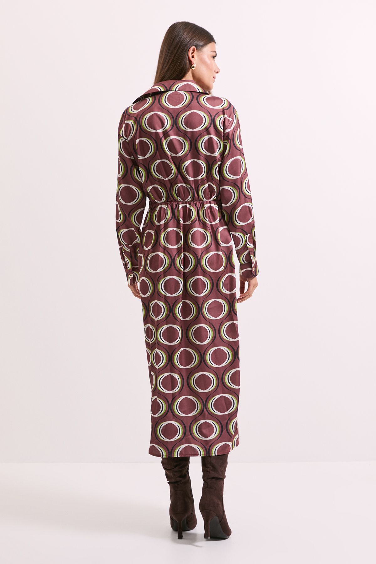 Principles Printed Tie Waist Button Detail Satin Shirt Dress Brown image 4