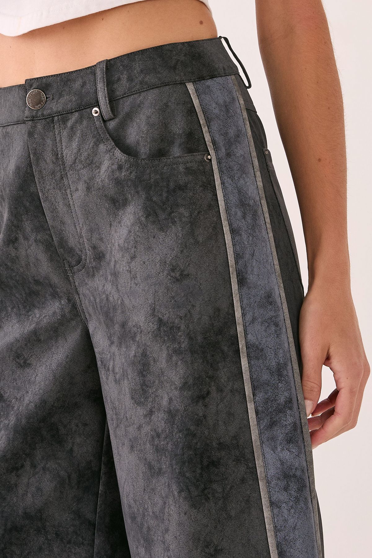 NastyGal Distressed Faux Leather Panelled Trouser Charcoal image 5