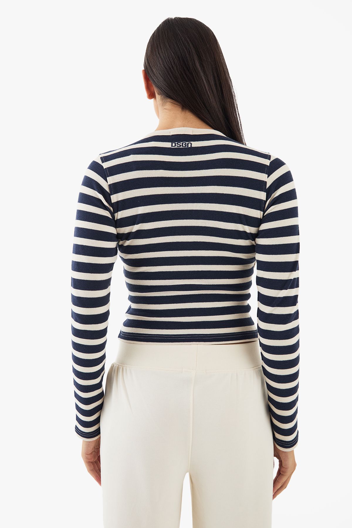 DSGN Studio DSGN Studio Stripe Button Detail Long Sleeve Top Navy image 2
