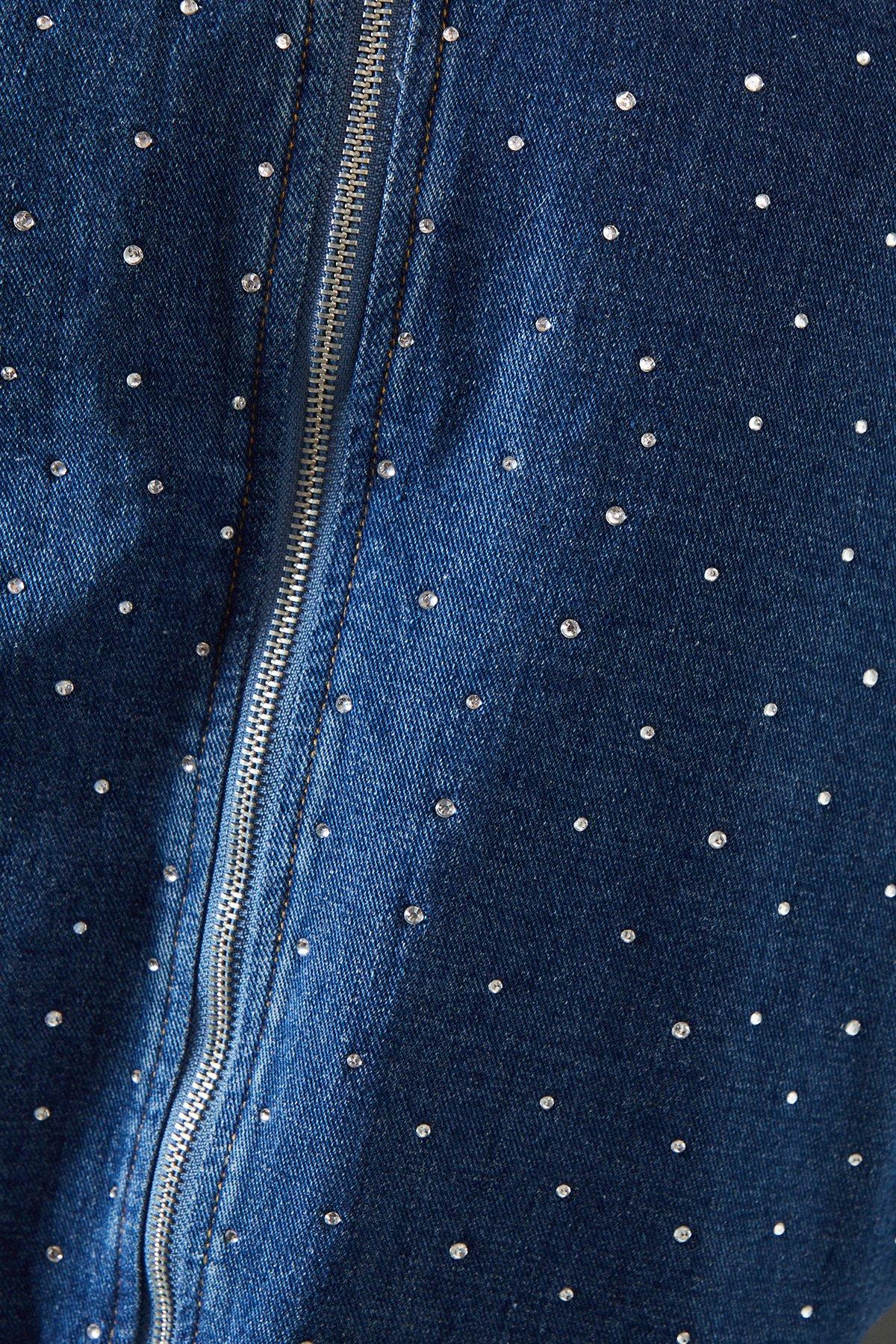 Warehouse Denim All Over Hotfix Bomber Jacket Dark Wash image 5