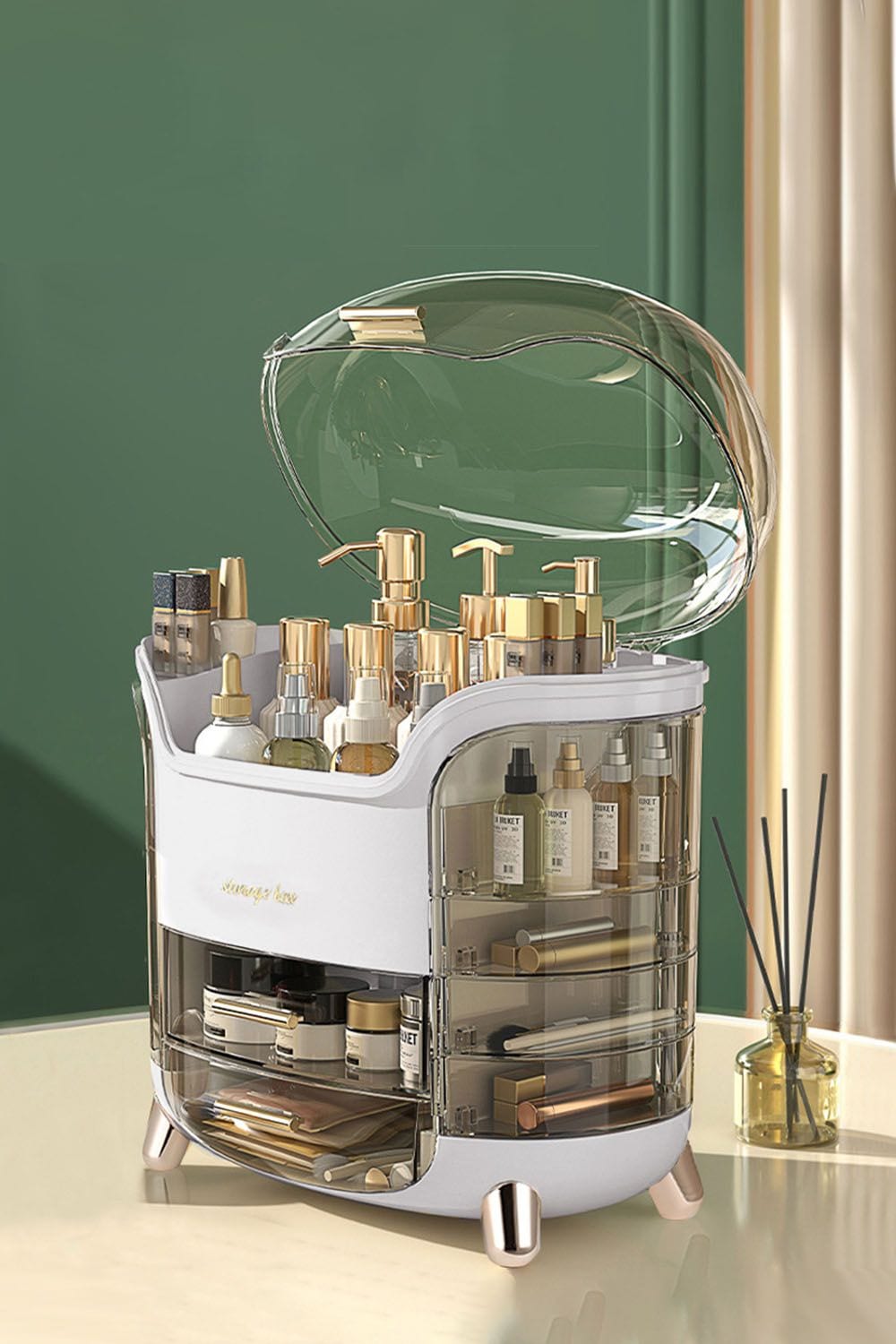 SHEONLY Makeup Storage Organiser with Clear Lid, Skincare Organiser Drawers Beauty Holder Cosmetic Organisers for Bathroom, DressingTable Organiser Dustproof Waterproof image 2