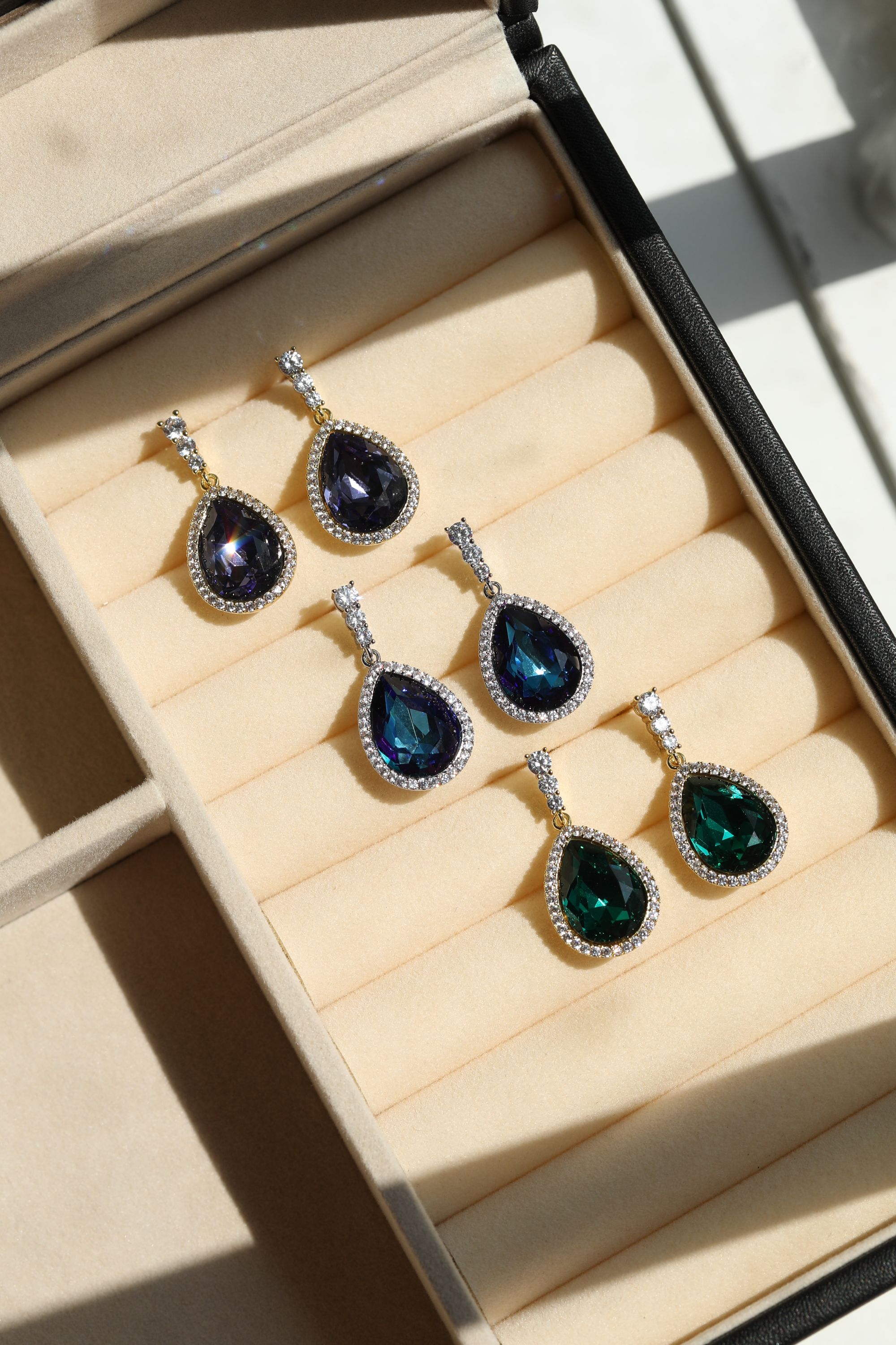 Jon Richard Gold Plated and Emerald Pear Drop Earrings image 4