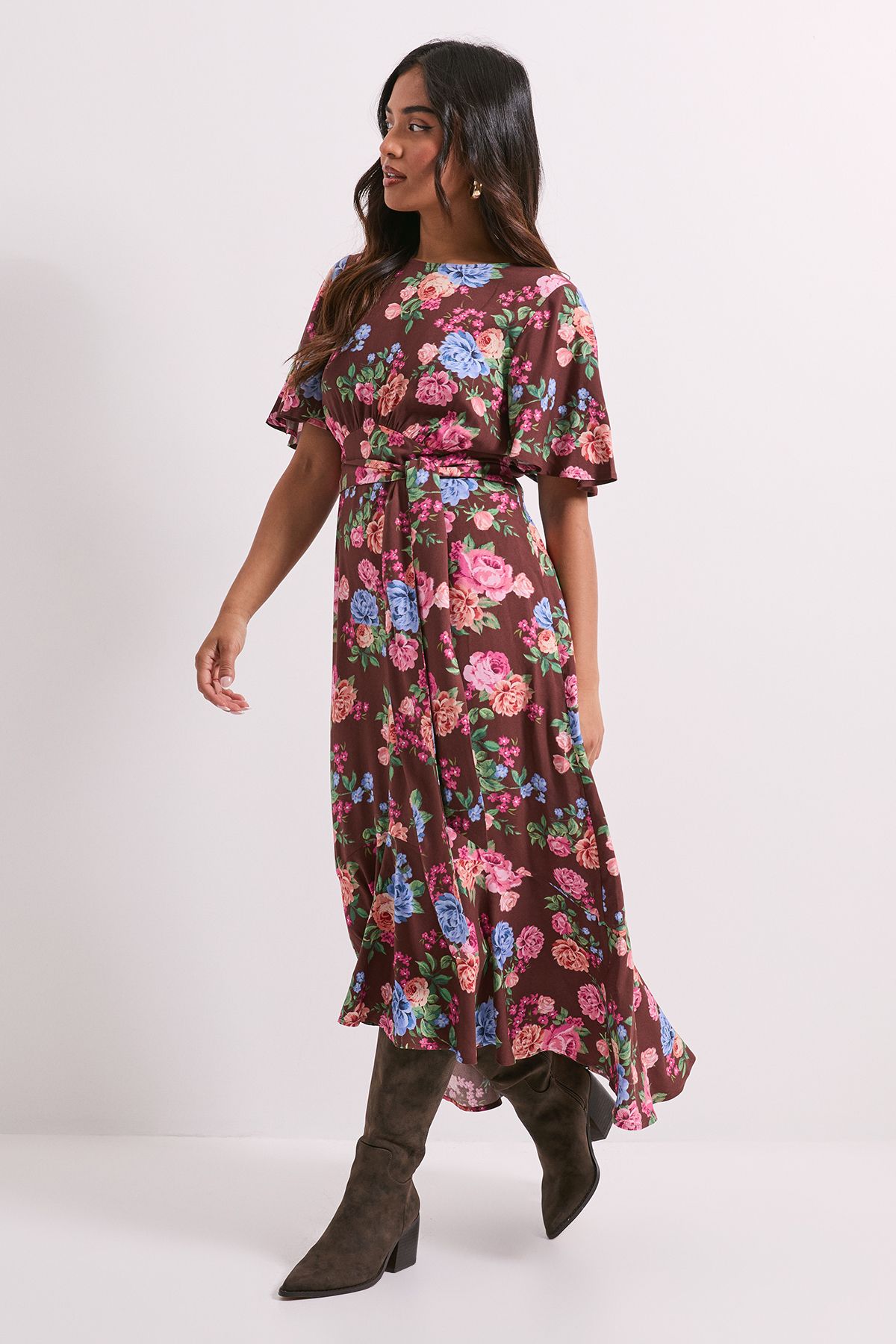 Dorothy Perkins Petite Floral Empire Seam Angel Sleeve Midaxi Dress Floral image 1