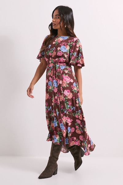 Dorothy Perkins Petite Floral Empire Seam Angel Sleeve Midaxi Dress Floral