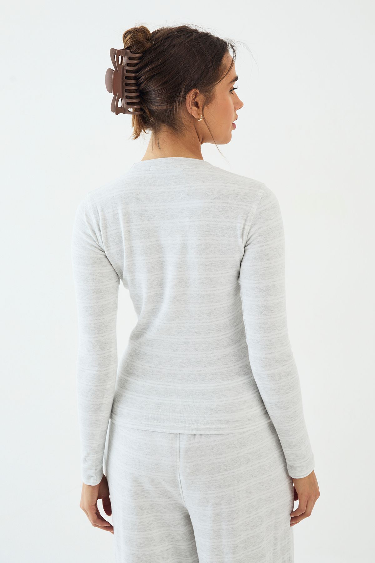 DSGN Studio DSGN Studio Stripe Fitted Long Sleeve Top Ash Grey image 2