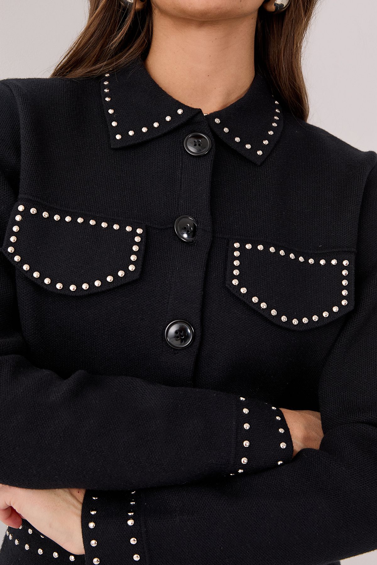 NastyGal Knitted Western Stud Detail Cardigan Black image 4