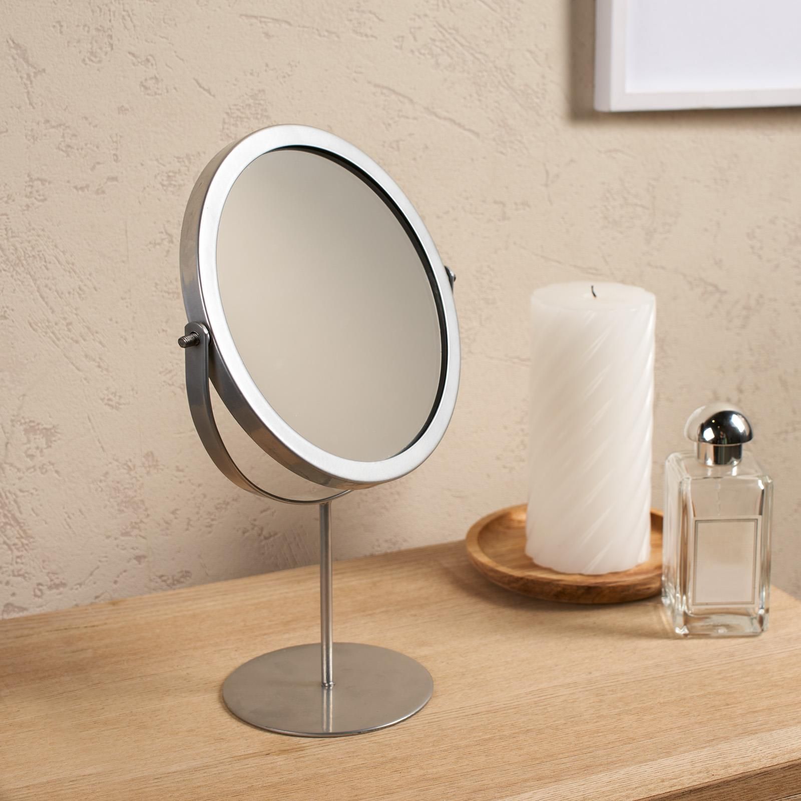 OHS Round Bathroom Mirror Accessories Free Standing Vanity Stainless Steel Silver image 1