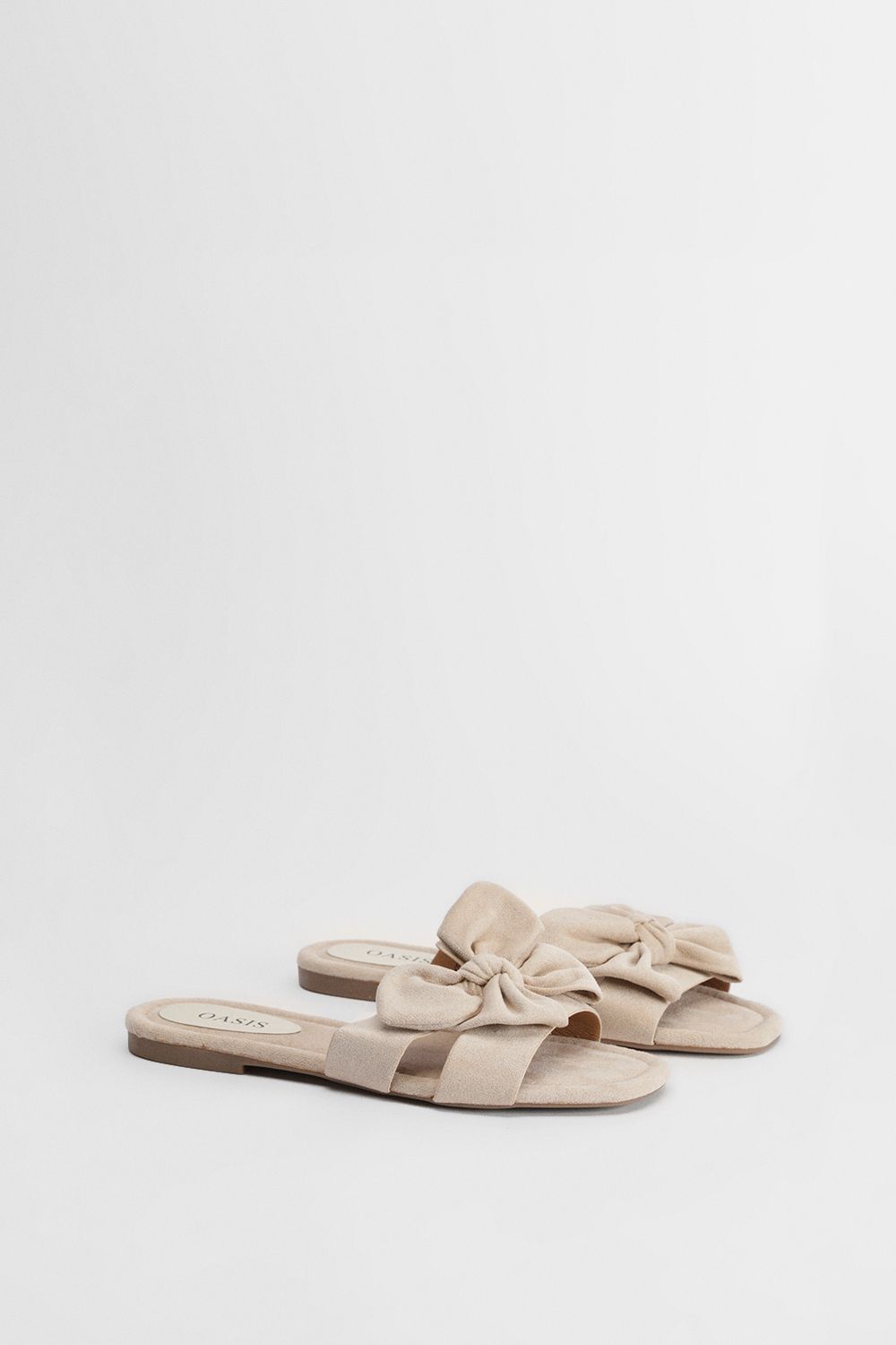 Oasis Freya Faux Suede Bow Detail Sliders Beige