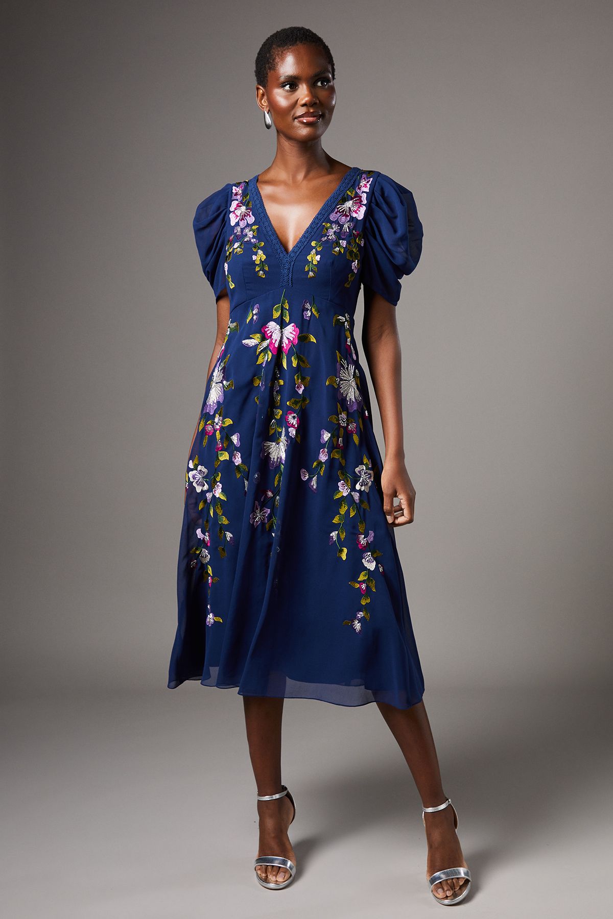 Coast Embroidered Midi Dress Blue image 1