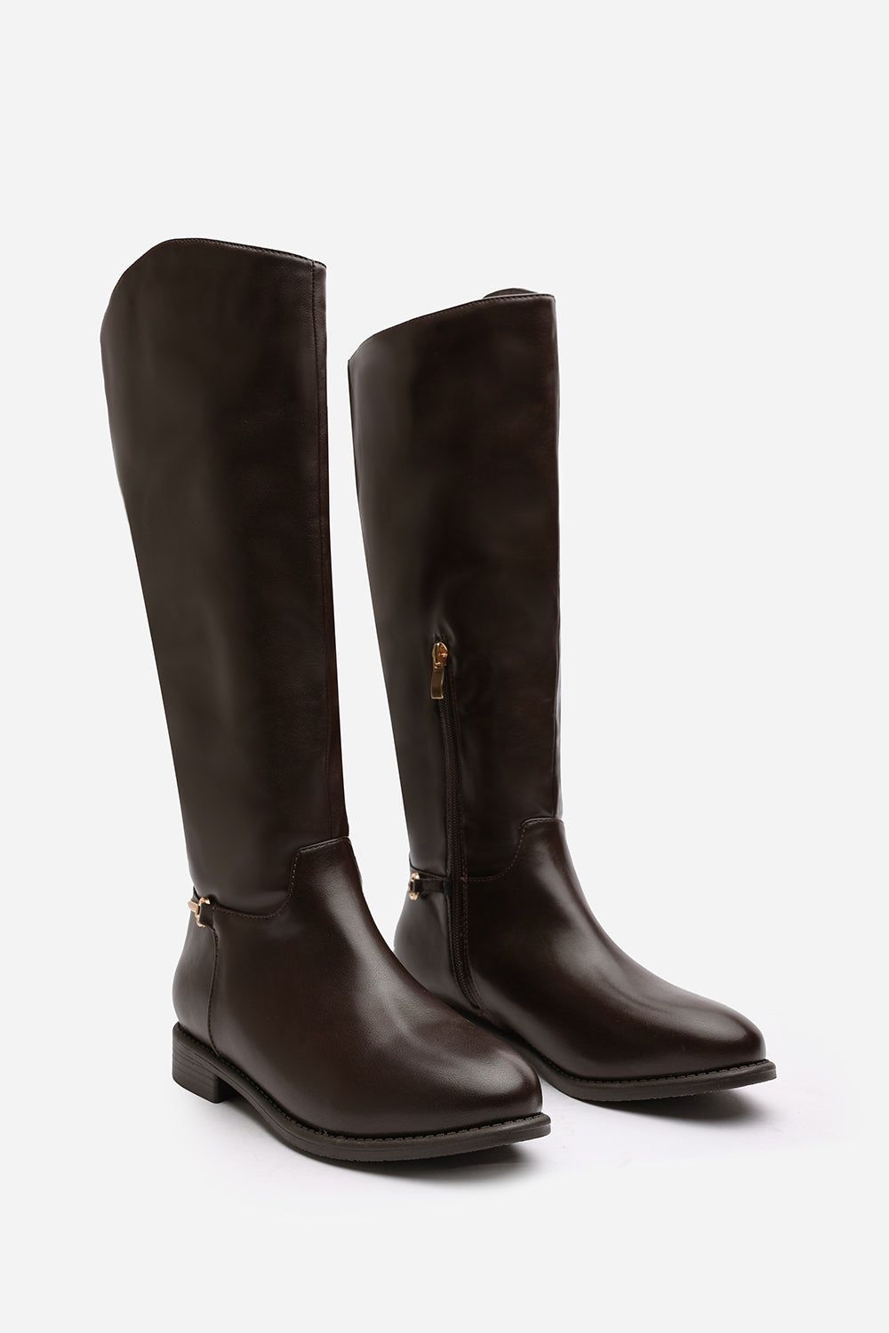 Where's That From 'Nyla' Knee High Boots With Low Flat Heel And Back Buckle Detail image 4