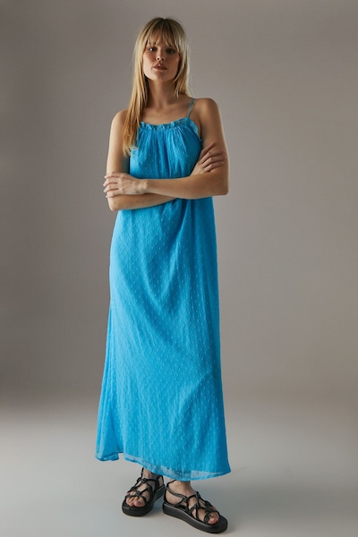 Warehouse Marble Dobby Chiffon Halter Ruffle Maxi Dress Azure
