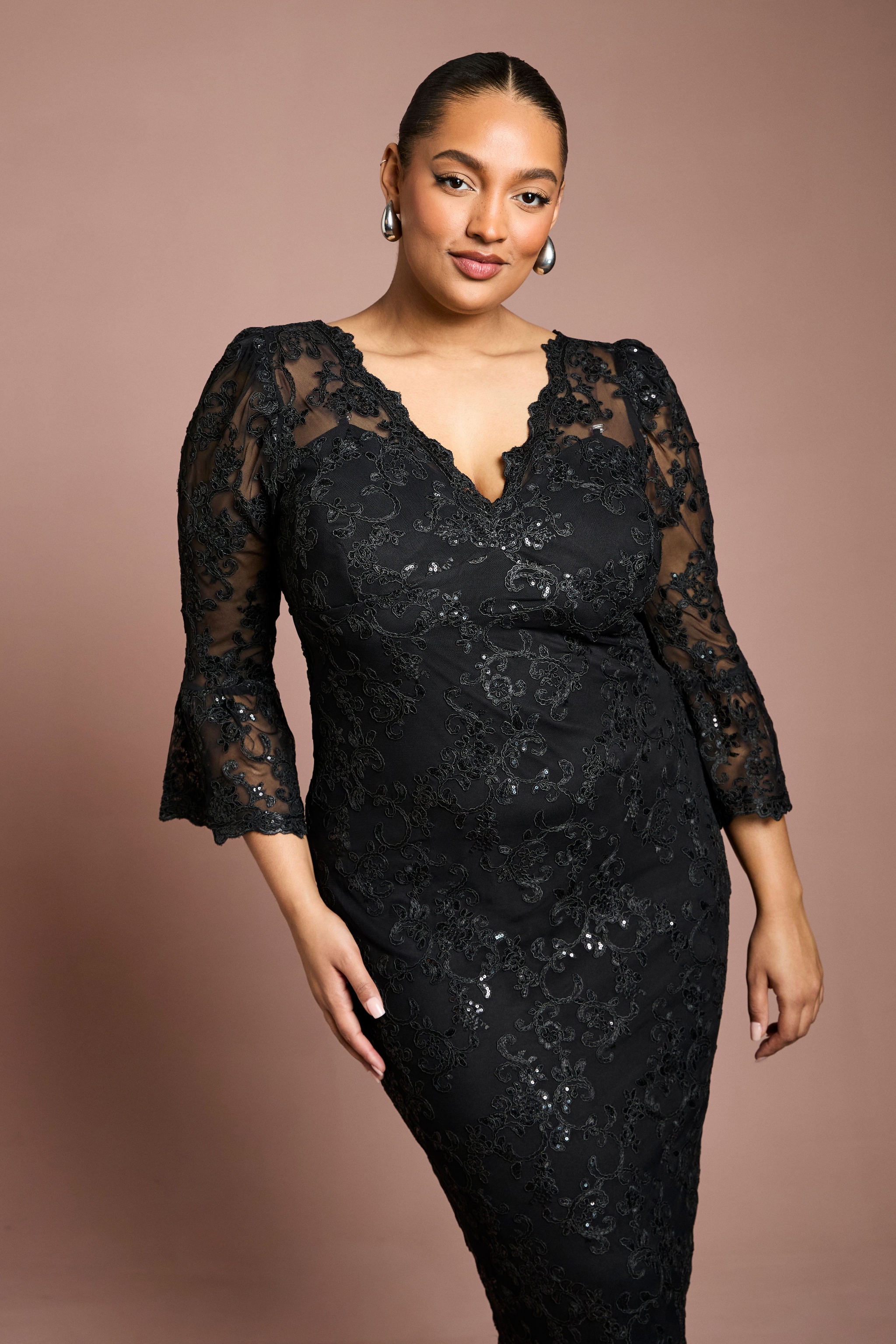 Coast Plus Size Sequin Bodycon Midi Dress Black image 2