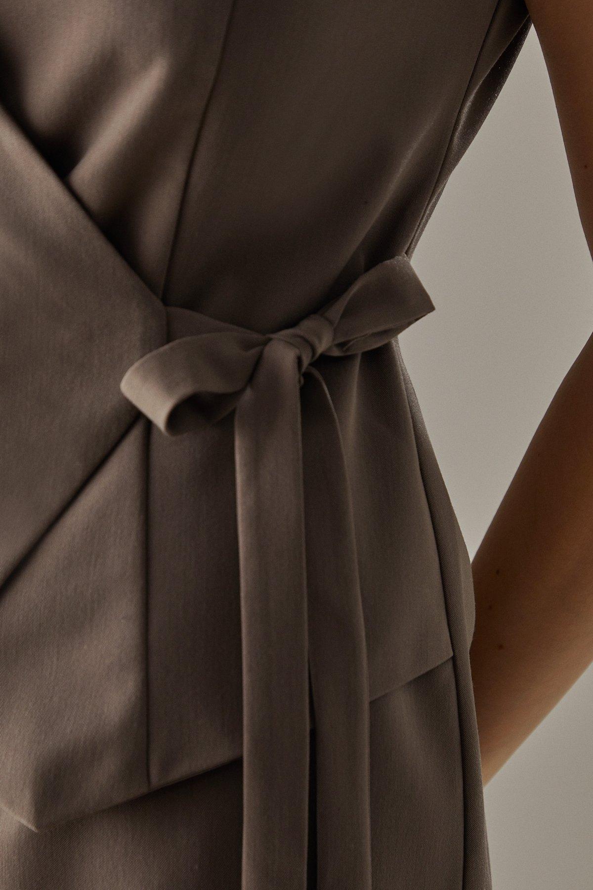 Warehouse Tailored Waistcoat Tie Side Playsuit Mushroom image 4