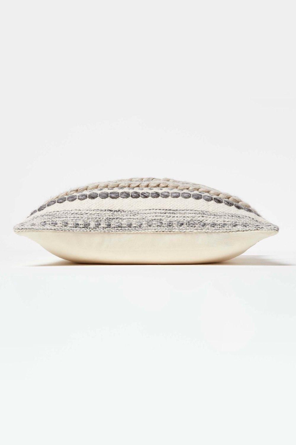 Homescapes Fyn Handwoven Braided Beige & Grey Kilim Cushion image 4