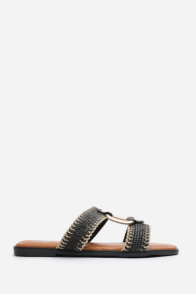 Where's That From 'Mackenzie' Woven Two-Strap Sandals with Metallic Ring Detail