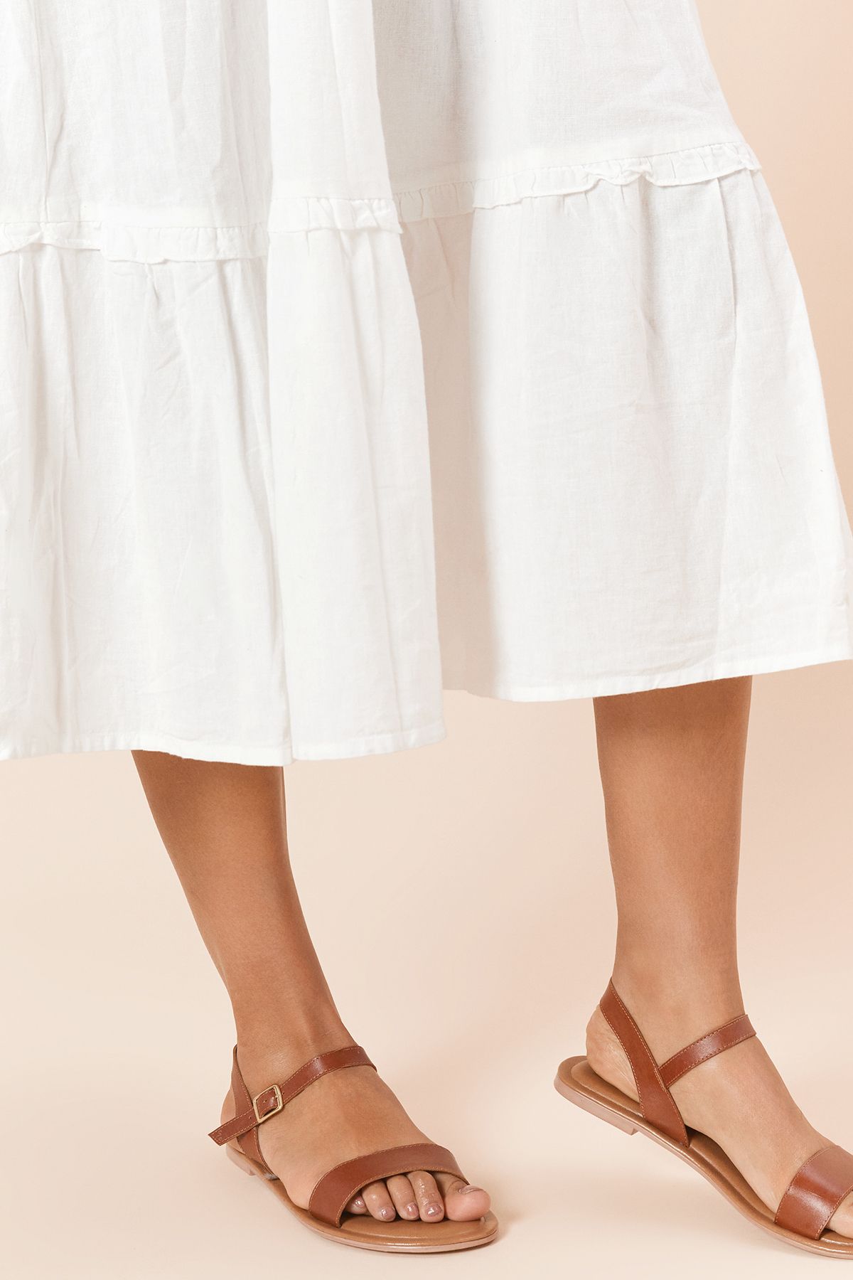 Dorothy Perkins Fidelia Real Leather Flat Sandals Tan image 3