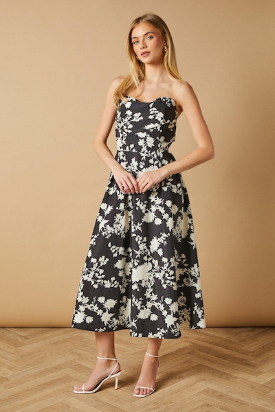 Oasis Floral Ottoman Twill Midi Dress Black