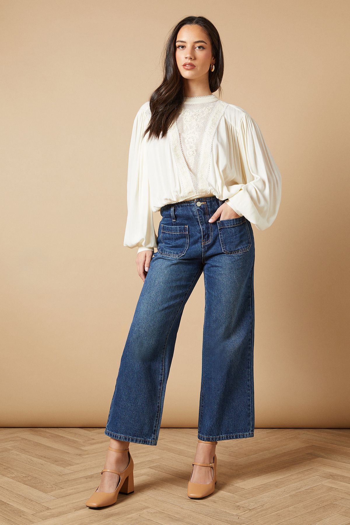 Oasis Lysiana Faux Leather Mary Jane High Block Heeled Shoes Beige image 3