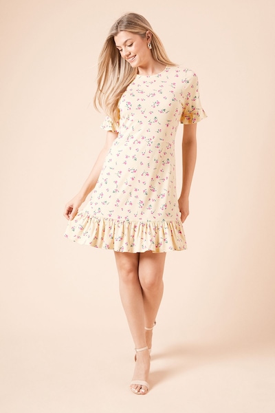 Dorothy Perkins Yellow Ditsy Short Sleeve Frill Hem Mini Dress Yellow