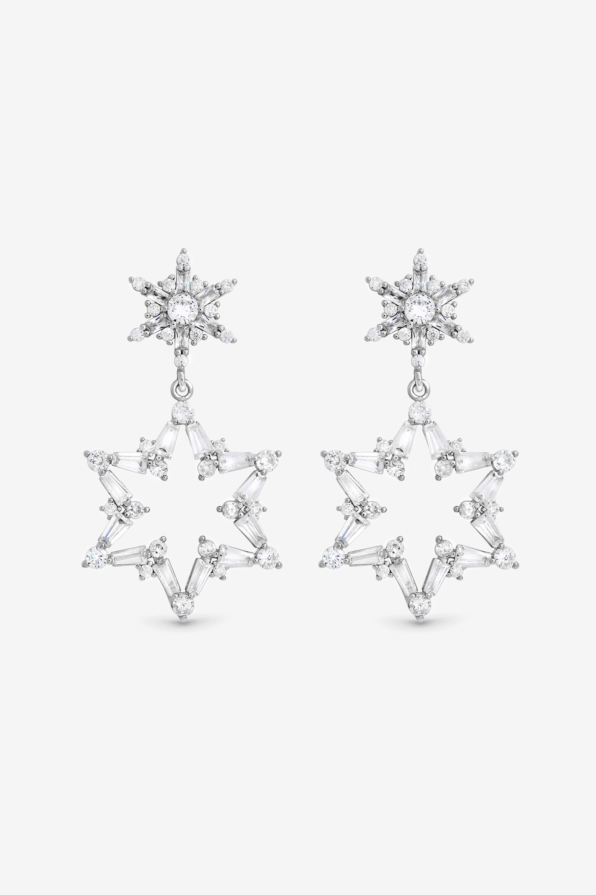 Mood Silver Crystal Star Drop Earrings