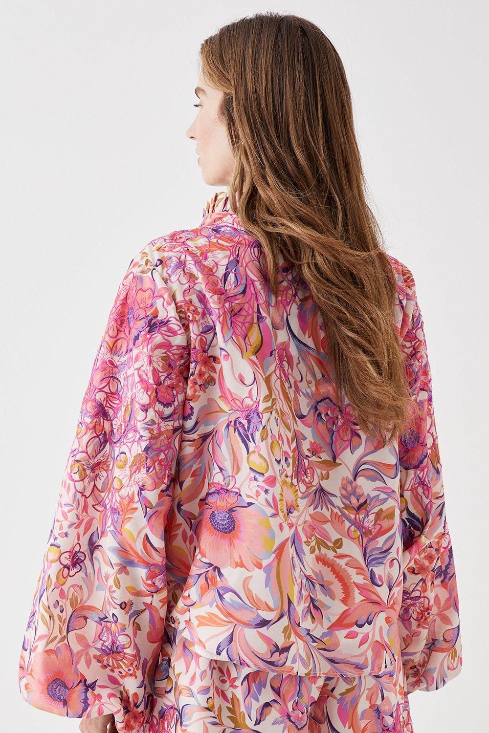 Coast Alexandra Farmer Premium Printed Blouse With Embroidery Coral image 3