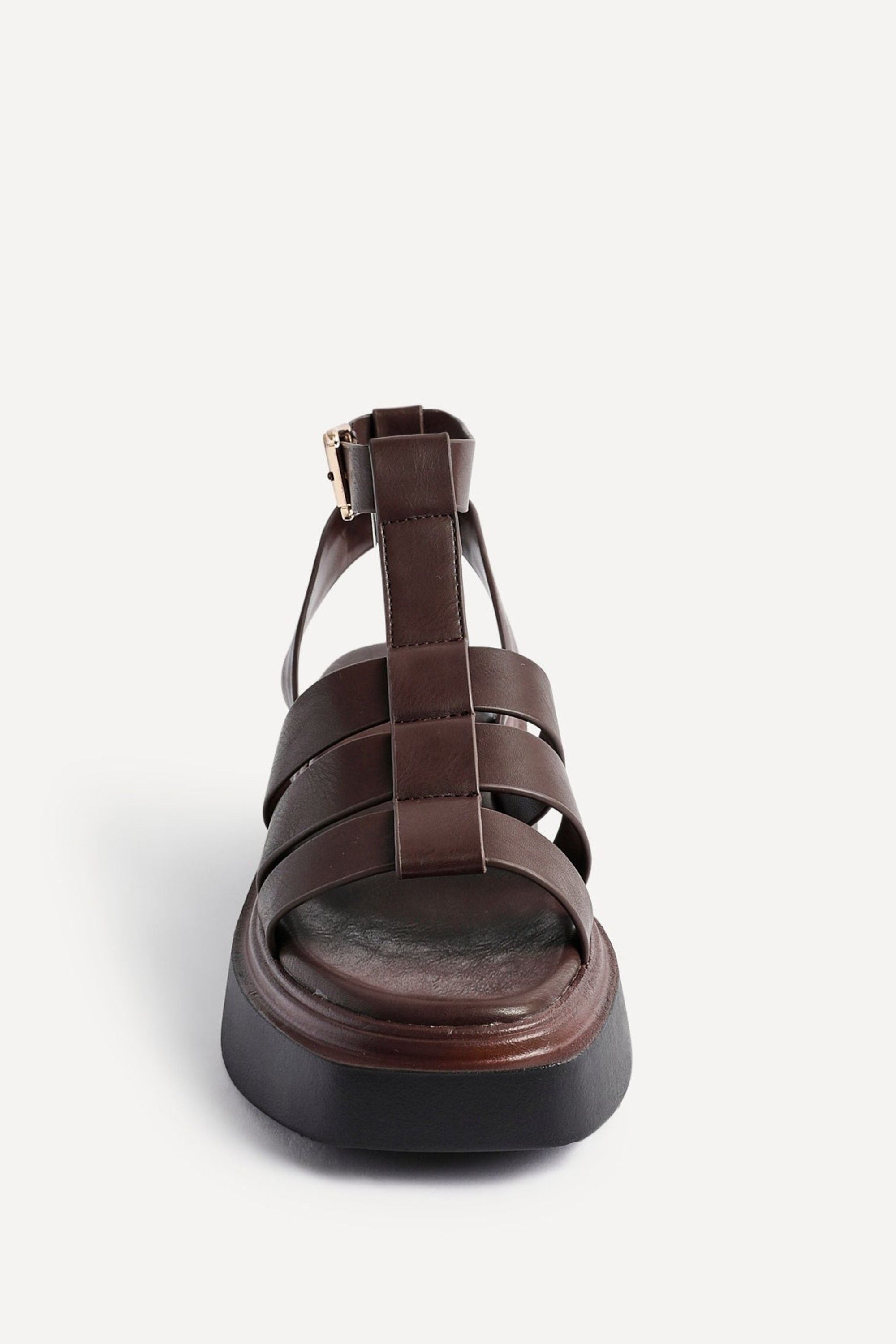 Linzi Vault Brown Faux Leather Gladiator Style Flatform Sandals image 4