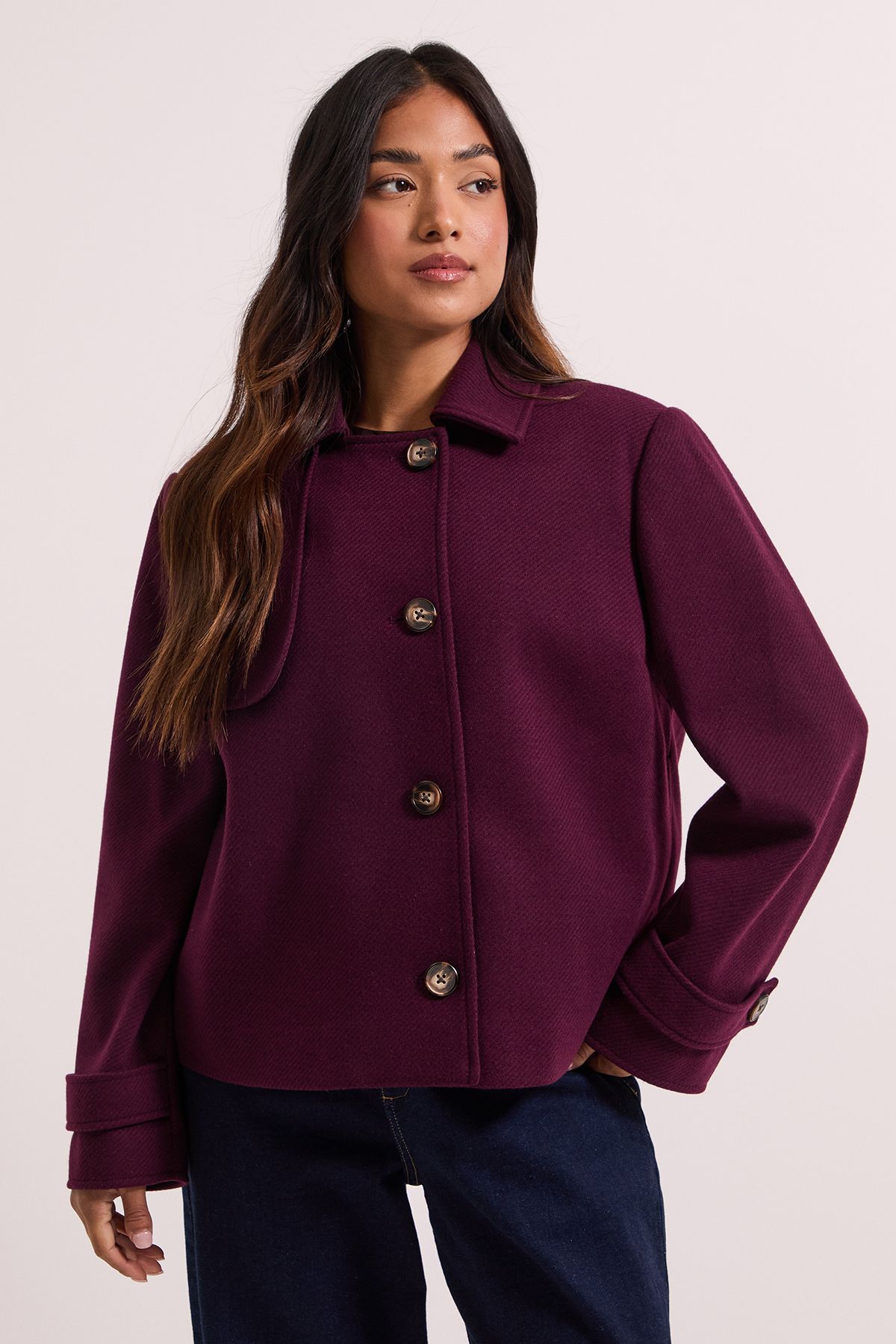Dorothy Perkins Petite Short Trench Coat Burgundy