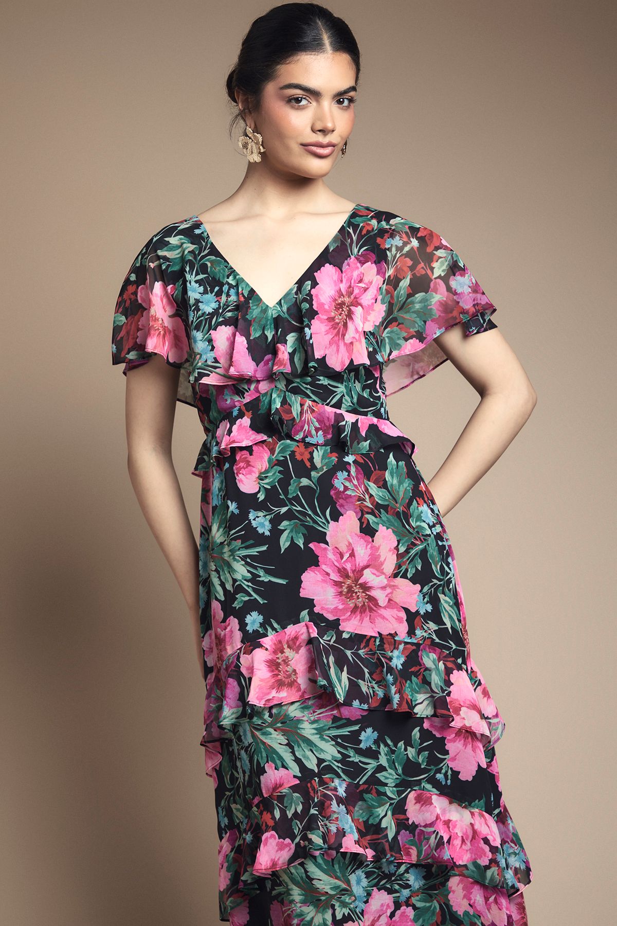 Oasis Ruffle Detail Maxi Dress Black image 2