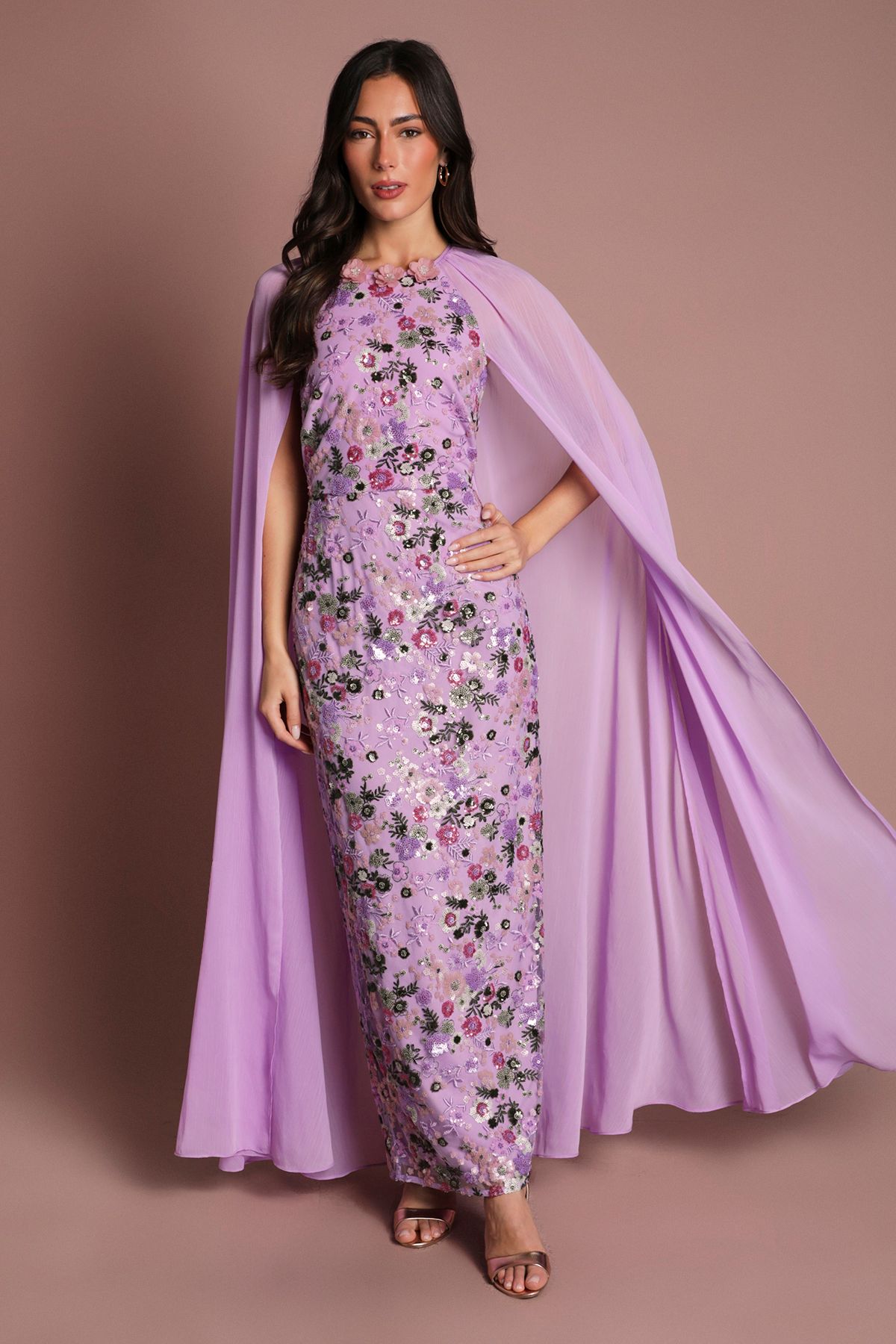 Coast Coast Muse Embroidered Mesh Cape Maxi Dress Purple